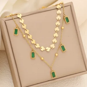 double layer green stone designed chain
