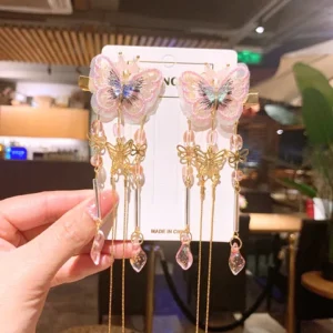 children's retro style cloth butterfly tassel cliP