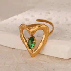 Abstract Heart Green Stone Ring
