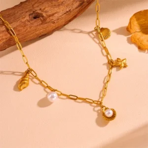 designed pearl shell simple chain