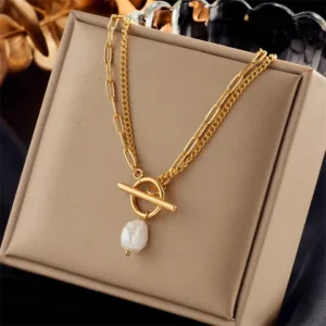 stylish double layerd chain with pearl