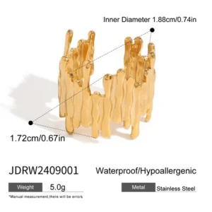 Ripple Texture Wide Cuff Ring