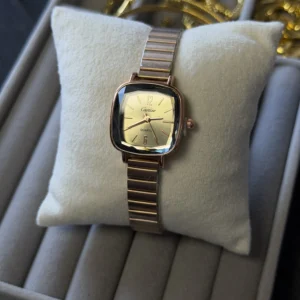 Square geo cut glass , rose gold plated watch