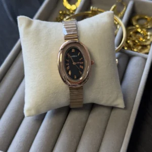 Oval shape rose gold watch