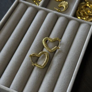 Textured Heart Hoops