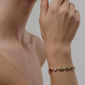 Multi gemstone bezel set link bracelet