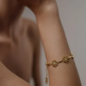 Floral herringbone charm bracelet