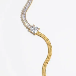 Half tennis snake bracelet with stone